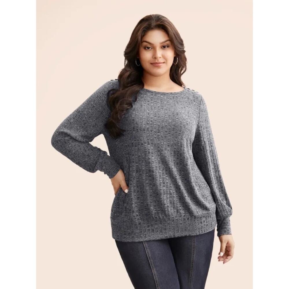 4X 26 Plus Size BloomChic Long Sleeve Knit Top Button Detail Stretchy